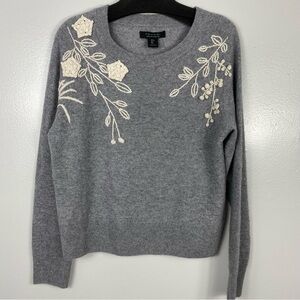 Tahari 2 ply cashmere embroidered sweater